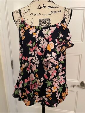 A New Day Women’s Floral Ruffle Cami Tank - Black/Pink